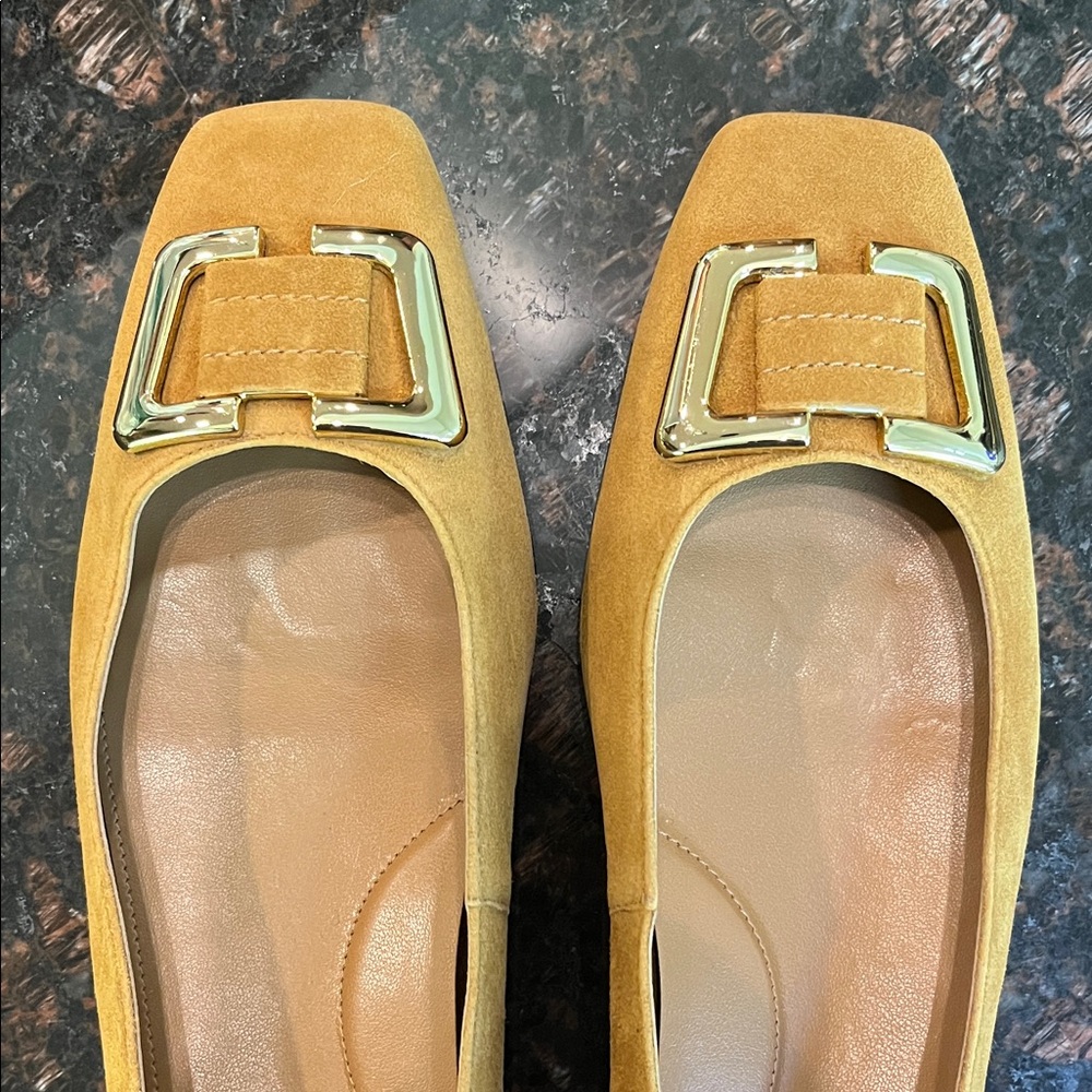 Talbots Suede Flats with Gold Buckle NWOT